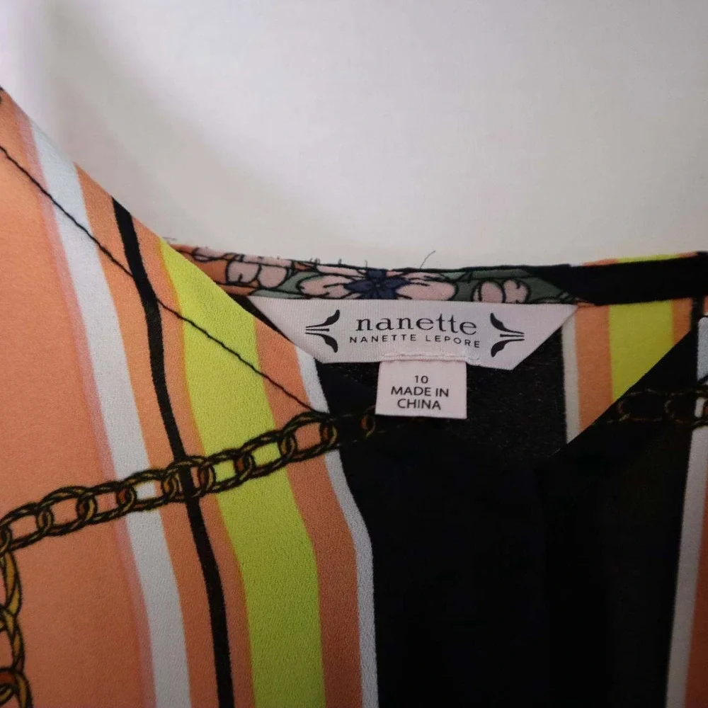 Nanette Lepore Womens Scarf Print Handkerchief Hem Midi Dress Orange Black Sz 10 - Picture 2 of 6